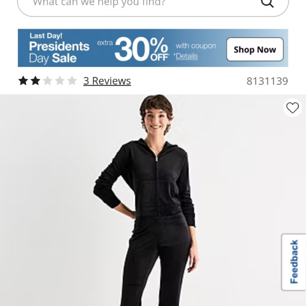 Juicy Couture Black Velour Zip Hoodie and Pants Set